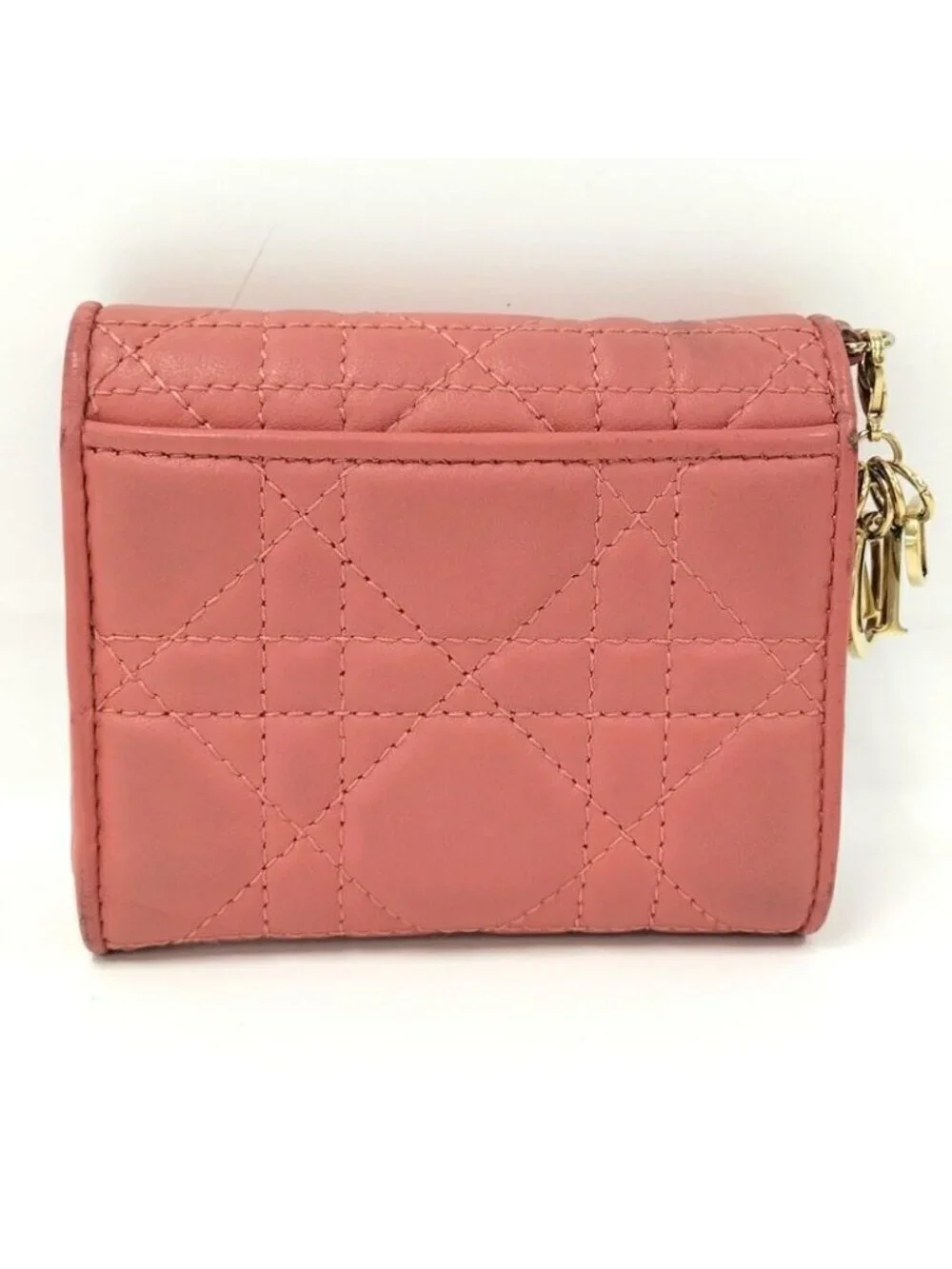 Dior Trifold Wallet Lady Lotus Leather Pink Coral